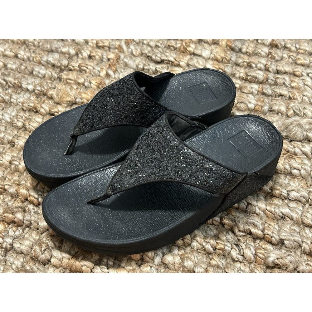 Fitflop Women's LuLu Glitter Toe-Post Sandals Thong X03-339 Black Size 7